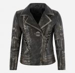 SPICE Ladies Vintage Leather Biker Jacket Laced Gothic Leather Jacket in USA