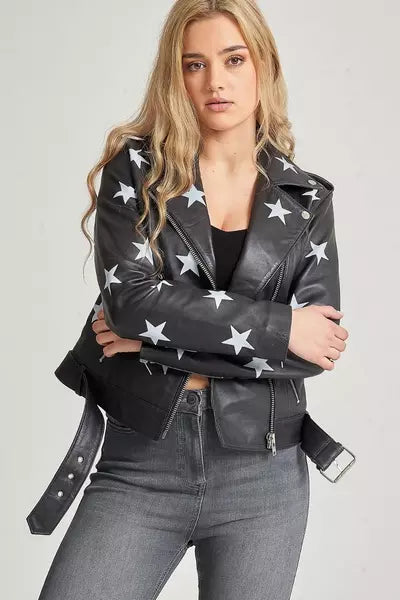 m5056656700943_black_xl_2 Women's Star-Embellished Black Leather Biker Jacket