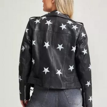 Stars Style Black Leather Moto Jacket for Women