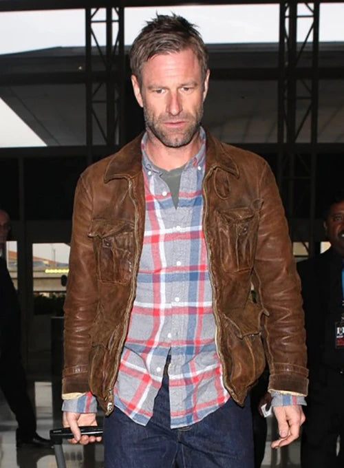 aaroneckhartleatherjacket_2 Sophisticated leather outerwear worn by Aaron Eckhart