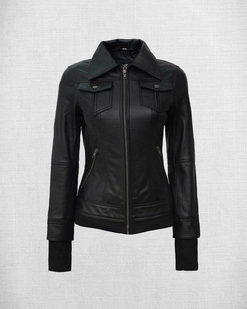 01_2c0ad663-28cd-4afa-99f7-32e3db892579 Black Leather Bomber Jacket with Hood for Women