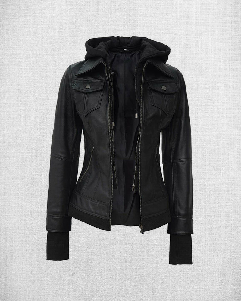 03_ada02172-6d6f-4eff-89fe-617a367bfe98 Stylish Women's Black Leather Bomber with Hood