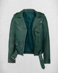 Women's Green Leather Biker Jacket