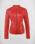 Women's Stylish Red Leather Biker Jacket