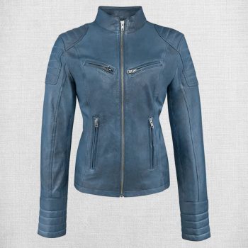 Women's Waxed Blue Leather Jacket