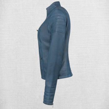 Stylish Blue Leather Jacket for Women