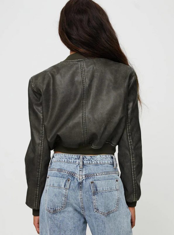 Modern Charcoal Cropped Leather Jacket for Women  in USA