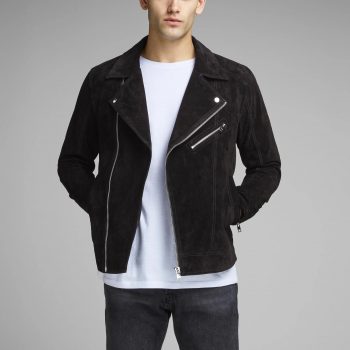 Suede Black Bomber Leather Jacket for men