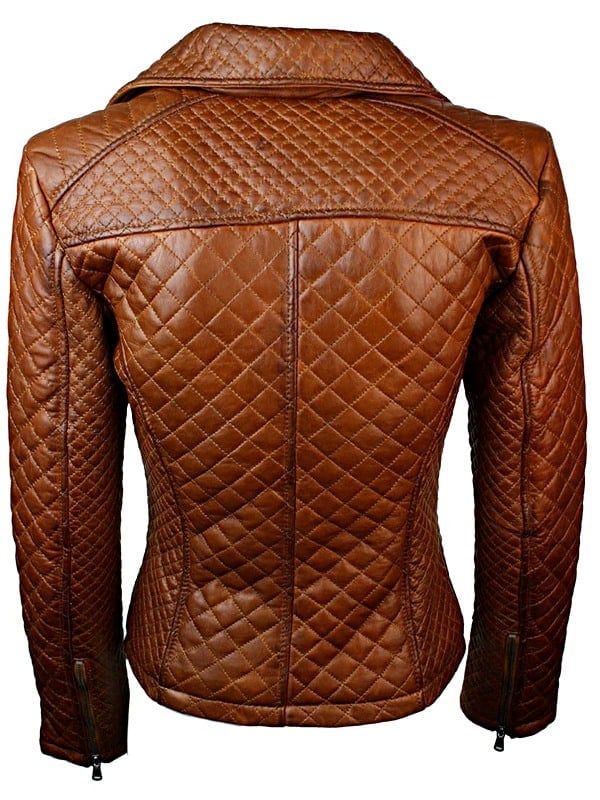 Ladies-Real-Leather-Jacket-Short-Fitted-Bikers-Style-Vintage-Tan-Brown-Rock-bk-BACK Premium brown quilted leather jacket