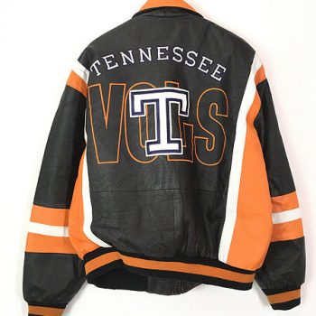 Tennessee Volunteers college football leather jacket, showcasing iconic team colors and premium USA craftsmanship