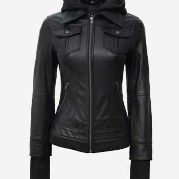 Trending black bomber jacket with removable hood in USA