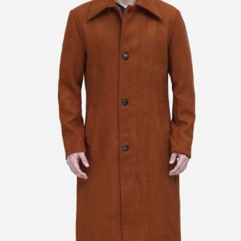 Trenton Men's Long Tan Wool Overcoat in USA
