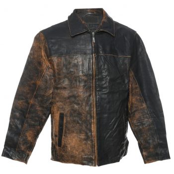 Men's distressed brown leather jacket with vintage look in USA