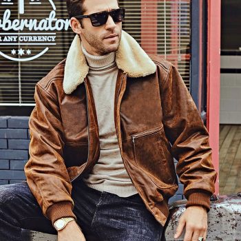 Shop Vintage Style Flying F-19 Army Faux Fur Collar Real Leather Jacket 