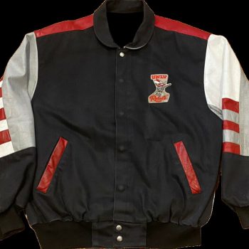Vintage UNLV Rebels varsity jacket designed by Jeff Hamilton, featuring bold NCAA team colors and USA craftsmanship