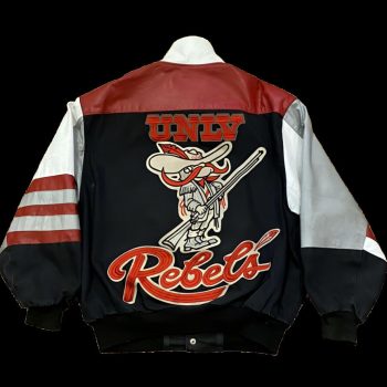 Classic UNLV Rebels NCAA varsity jacket by Jeff Hamilton, highlighting team logo and premium vintage style