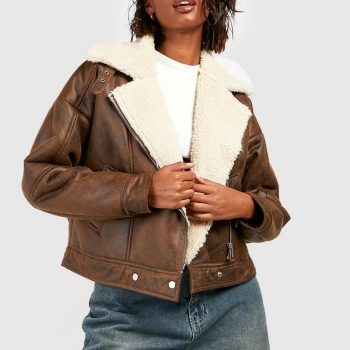 Vintage wash faux fur leather aviator jacket in USA