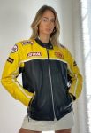 Shop Vintage Y2k Leather Racing Biker Jacket Black Yellow 