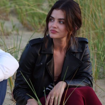 Lucy Hale black leather jacket from "Which Brings Me to You" 2024 in USA