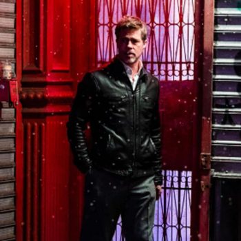 Front View Wolves 2024 Brad Pitt Leather Jacket