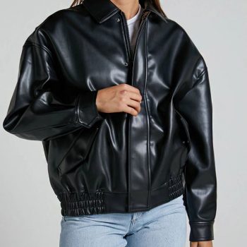 Women Black Bomber Sheepskin Charm Leather Jacket in usa