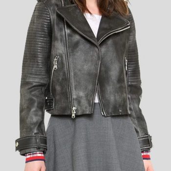 Shop Women Black Vintage Leather Jacket 