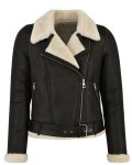 Shop Women Bomber Black Leather Jacket Faux Fur Shearling