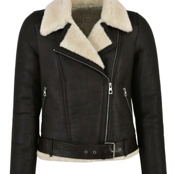Shop Women Bomber Black Leather Jacket Faux Fur Shearling