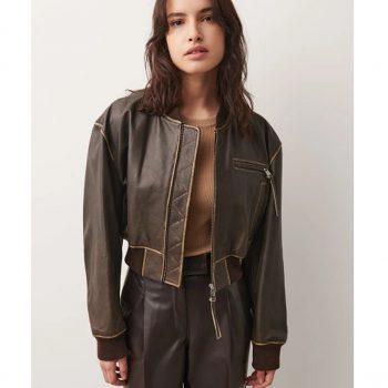Women's Distressed Brown Cropped Leather Jacket