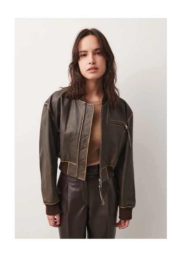 Women's Distressed Brown Cropped Leather Jacket