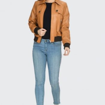 TJS women's leather bomber jacket in France style