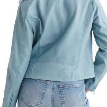 Light blue biker leather jacket for women in USA
