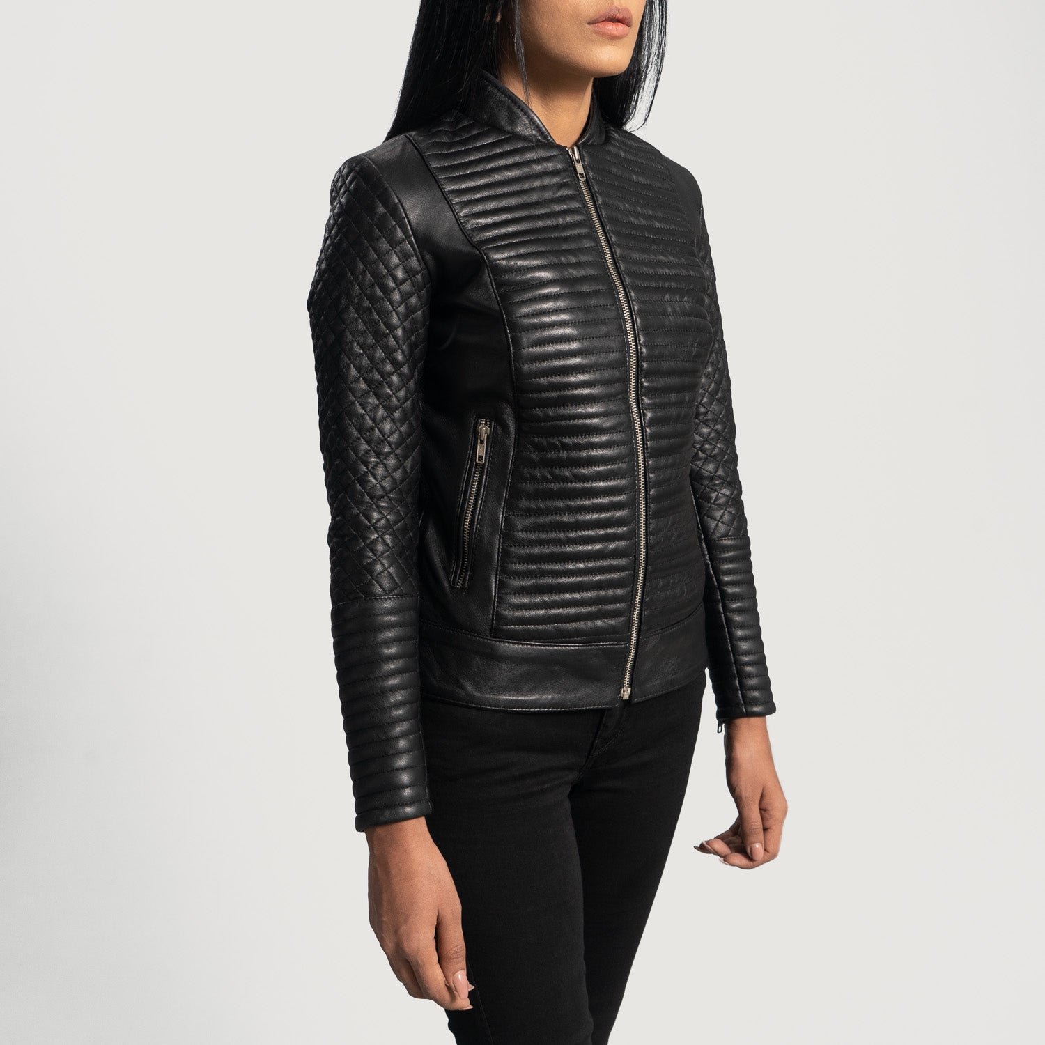 Women_s_Cityscape_Black_Leather_Biker_Jacket_Side_Pose-3-1664295715348 Black leather biker jacket for women in USA market