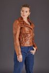 TJS Women's Tan Biker Leather Jacket