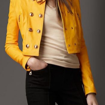 Yellow leather jacket for women in USA