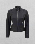 Shop Women's Black Slim Fit Cafe Racer Leather Jacket