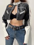 Women's cropped moto biker jacket for street style in USA