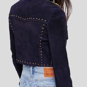 Stylish women's cropped jacket made of soft suede leather in American Style