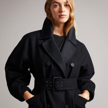 Stylish women's double-faced wool coat with a technical design in American Style