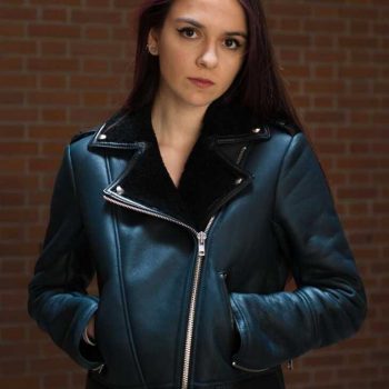 TJS Women's Faux Shearling Leather Jacket