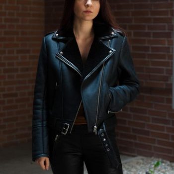 Faux Shearling Lined Leather Jacket for Women