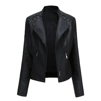 Shop Womens Leather Jacket Casual Zipper 2022