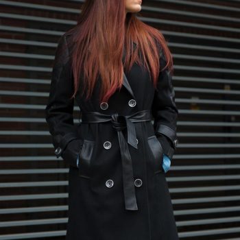 Women's long coat made of leather and wool in USA
