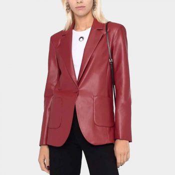 Women's red slim fit leather blazer  in USA