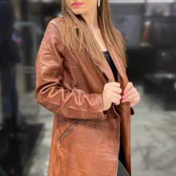 Chic women's long leather coat for a sophisticated look in United State Market