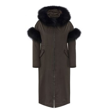 Women's long winter coat with a hoodie and faux fur lining in USA