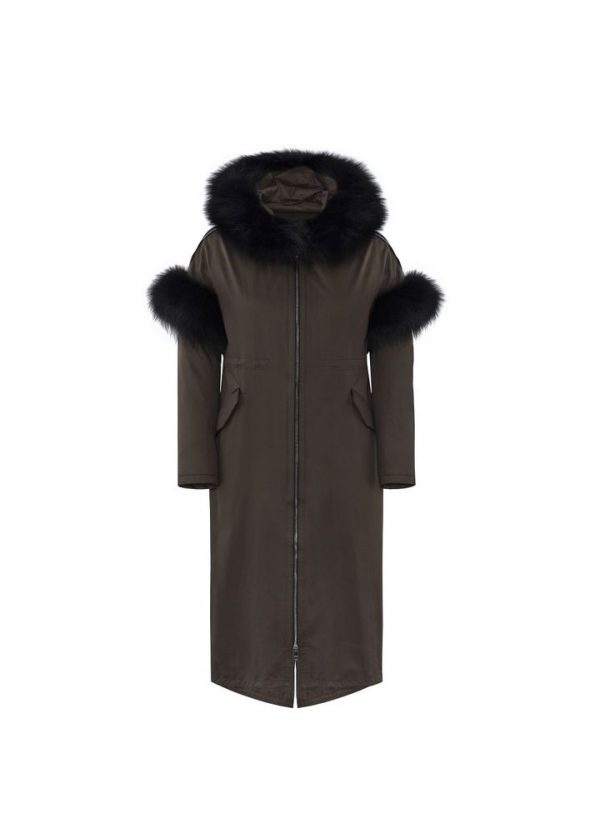Women's long winter coat with a hoodie and faux fur lining in USA