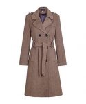 Women's wool belted military style coat with gold button accents in USA