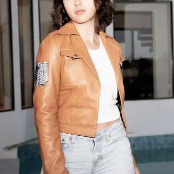 Women's brown leather jacket inspired by Attack on Titan in USA