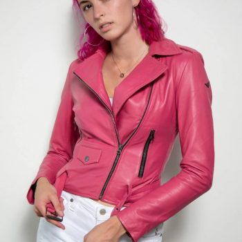 TJS Women's Short Black Leather Jacket